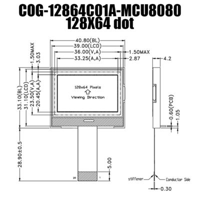 128x64 सीओजी एलसीडी ग्राफिक्स डिस्प्ले मॉड्यूल ब्लैक एंड व्हाइट स्क्रीन एसटी7567 व्हाइट लाइट के साथ