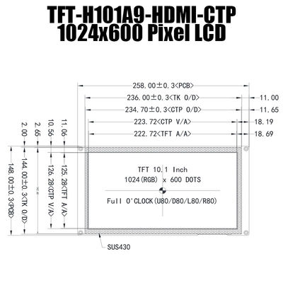 रास्पबेरी पाई के साथ 10.1 इंच एचडीएमआई आईपीएस 1024x600 टीएफटी एलसीडी मॉड्यूल डिस्प्ले कैपेसिटिव टच
